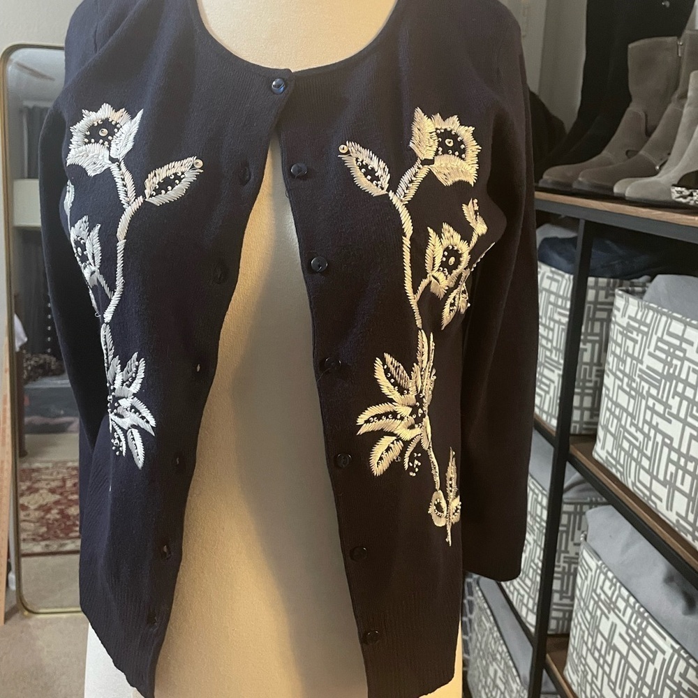 Kenar blue‎ knit cardigan with embroidered flowers size M
